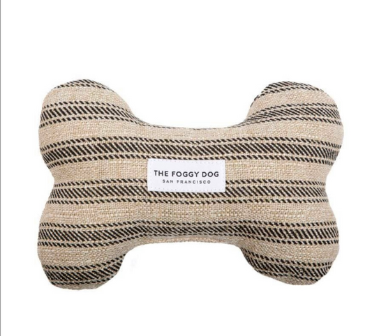 The Foggy Dog Ticking Stripe Black Dog Bone Squeaky Toy
