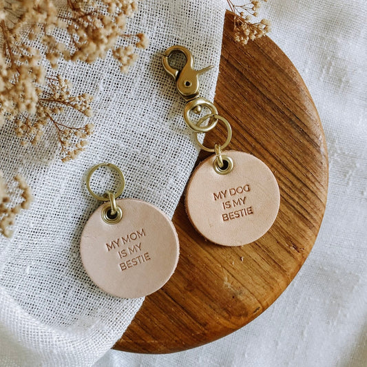 ‘Besties’ Leather Pet Tag & Keychain Set